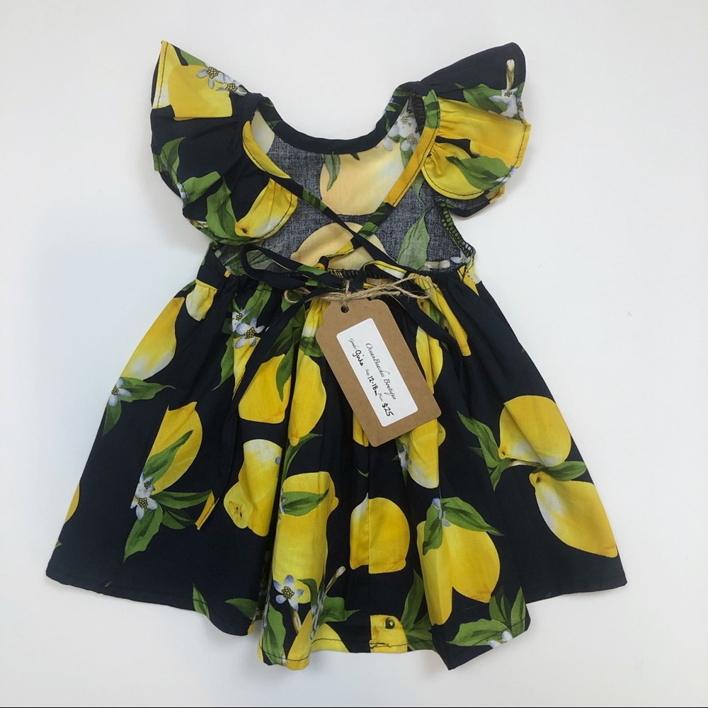 Toddler Girls Lemon Print Flutter Sleeve Dress - Picture 4 of 6